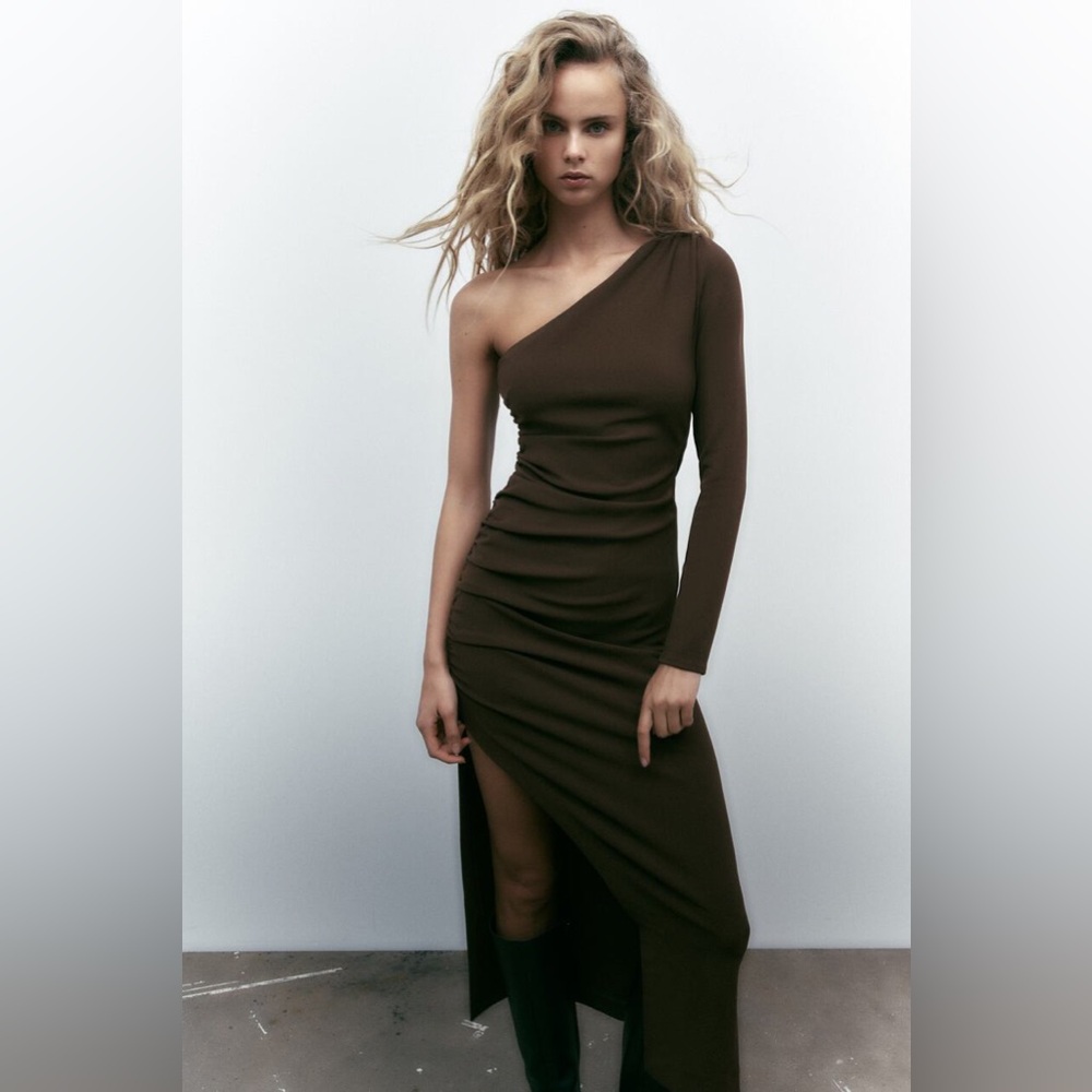 Zara Olive Green One Sleeve Dress